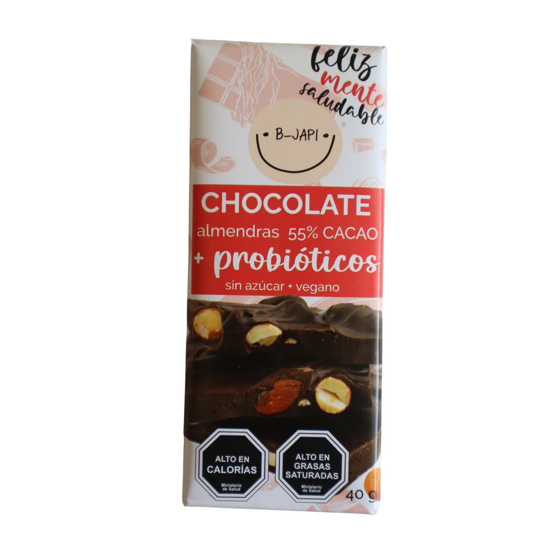 Chocolate Bitter 55% cacao con Almendras + Probióticos. 40 gramos