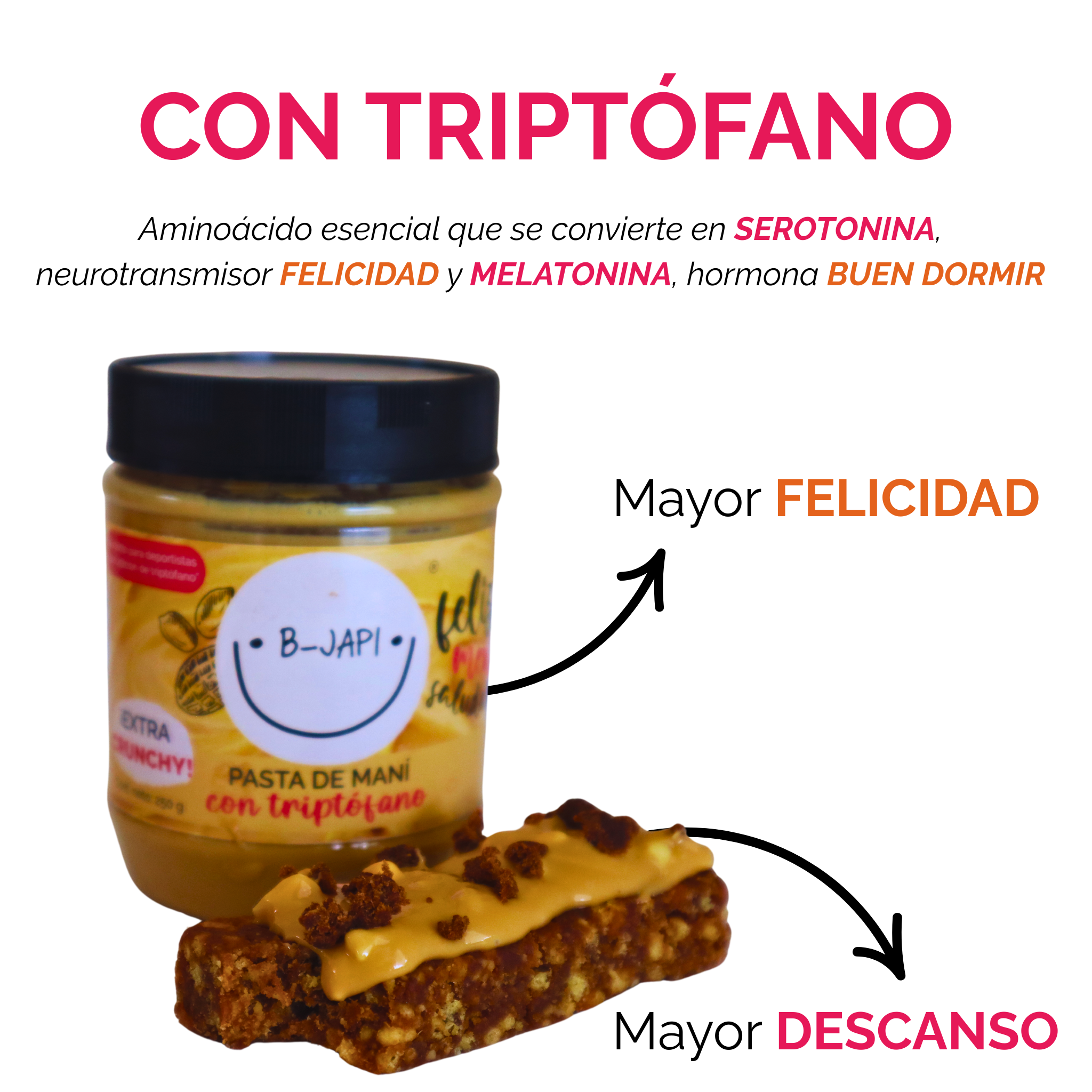 PACK pasta de Maní Crunchy + Triptófano. ¡1 KG! B-Japi Chile