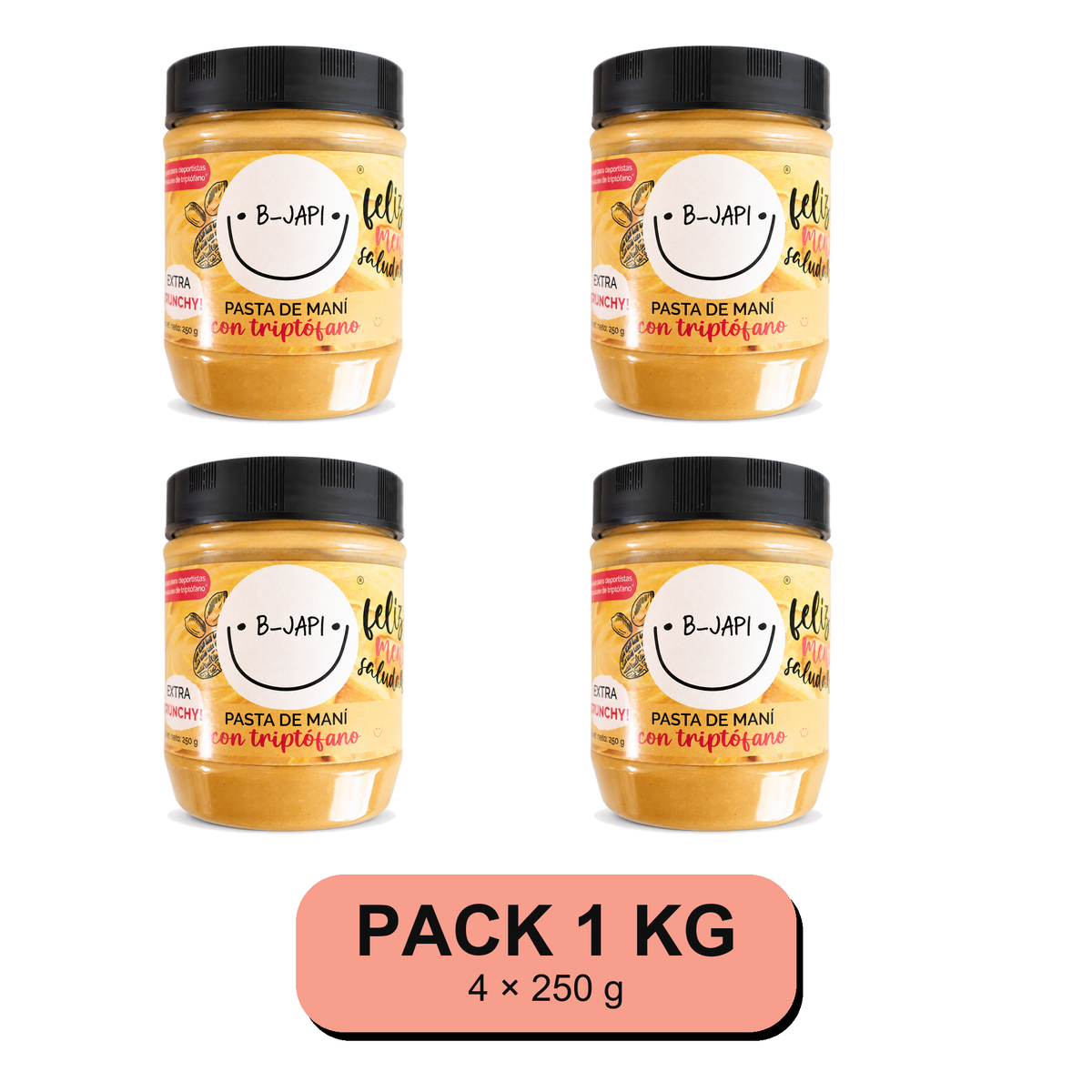 Pack pasta Maní Crunchy + Triptófano. 1 KG B-Japi Chile