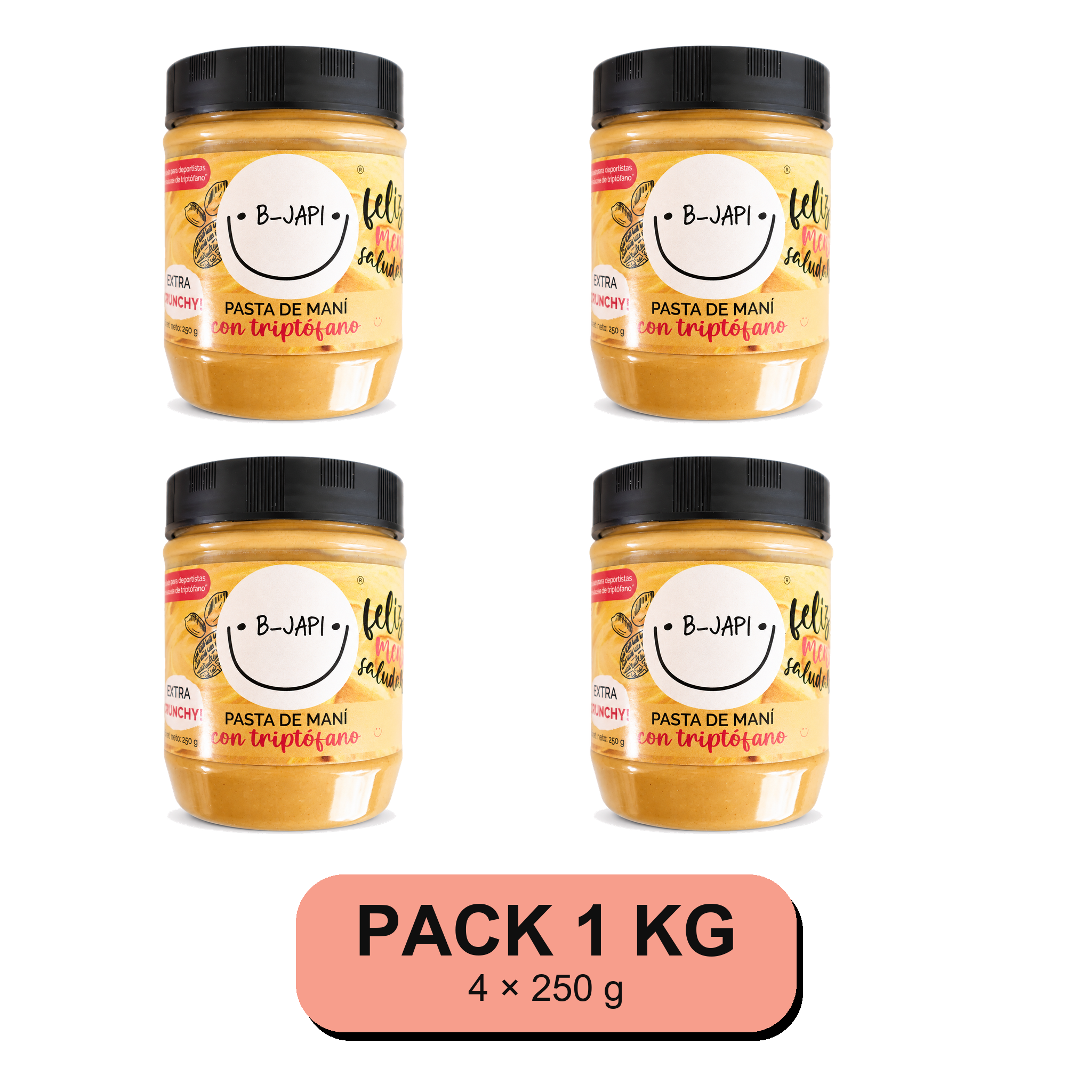 Pack pasta Maní Crunchy + Triptófano. 1 KG B-Japi Chile
