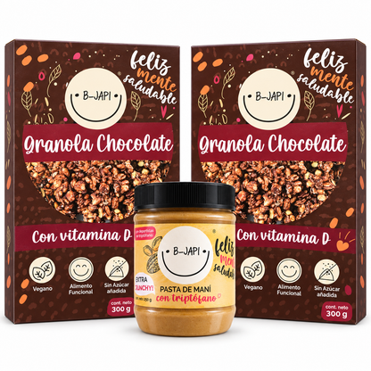 Pack Desayuno Feliz: 2 Granolas + 1 Mantequilla de Maní B-Japi Chile